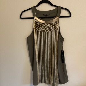 Moa Moa Olive Fringe Sleeveless Top